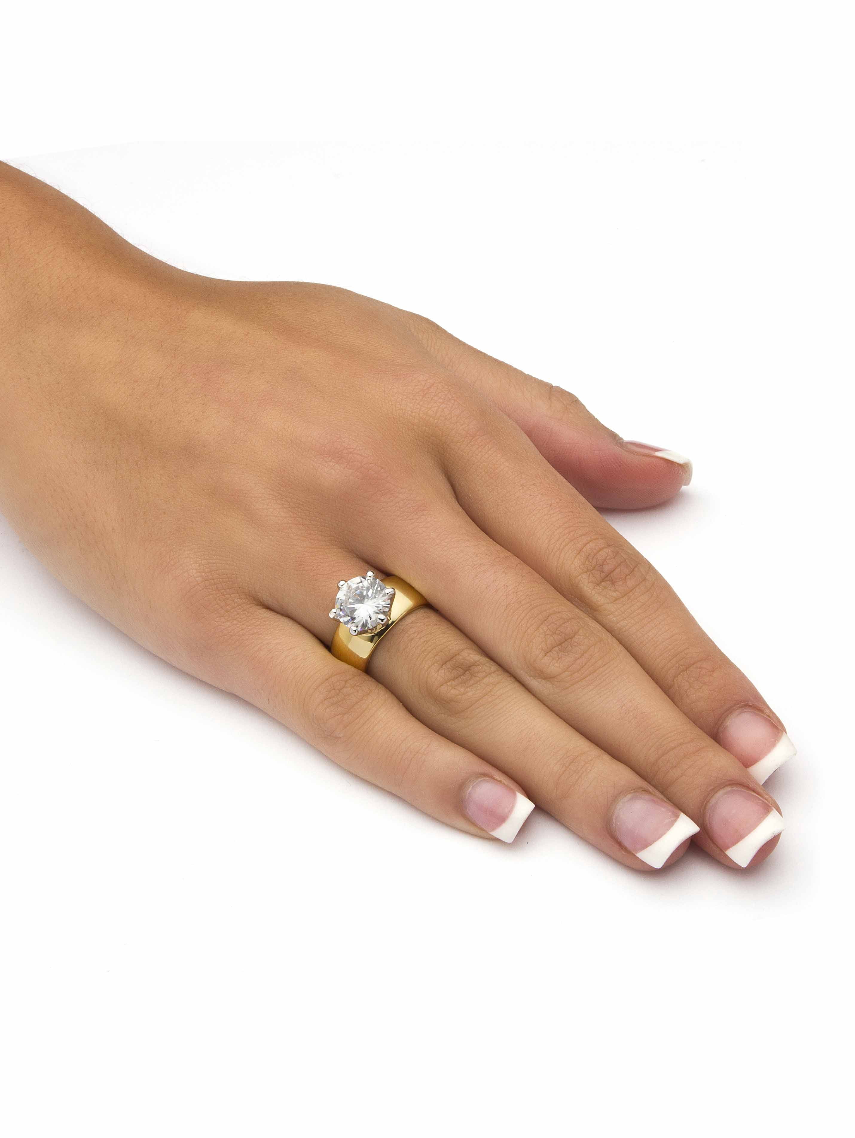 PalmBeach Jewelry 4 TCW Round Cubic Zirconia Solitaire Ring in Gold-Plated, Rose Gold-Plated or Silvertone