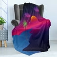 thumbnail image 4 of Synthwave Soft Flannel Fleece Throw Blanket, Colorful Abstract Retrowave Beach with Palm and Dusk Sun Video Game, Cozy Plush for Indoor and Outdoor Use, 50" x 60", Indigo and Multicolor, by Ambesonne, 4 of 5