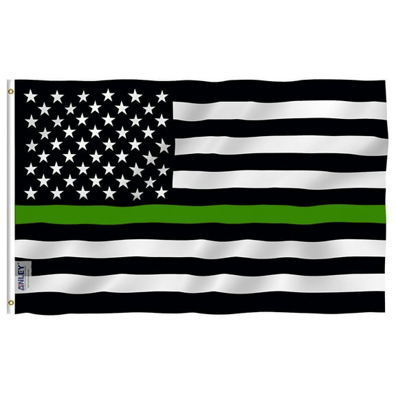Anley Fly Breeze 3x5 Foot Thin Green Line USA Flag - Support For Border Patrol Agents Flags