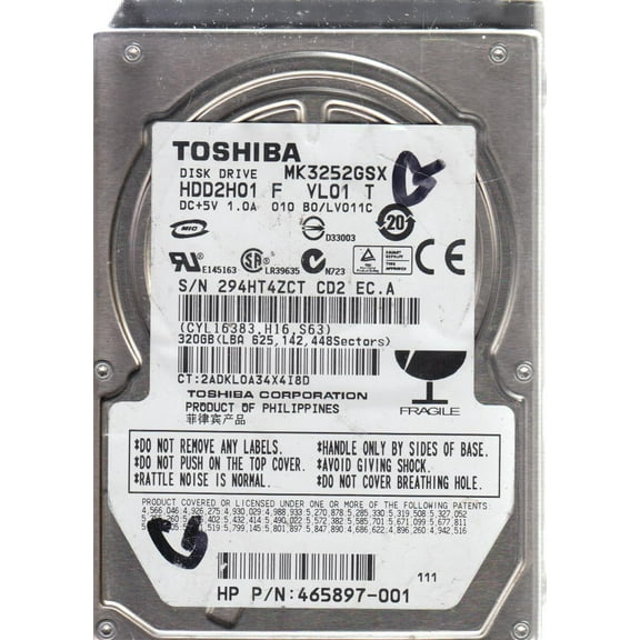 MK3252GSX, B0/LV011C, HDD2H01 F VL01 T, Toshiba 320GB SATA 2.5 Hard Drive