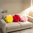 thumbnail image 3 of JWH 3D Handmade Soft Round Decorative Rose Flower Accent Throw Pillow for Bed Sofa Home Bedding 12inch Bright Red, 3 of 9