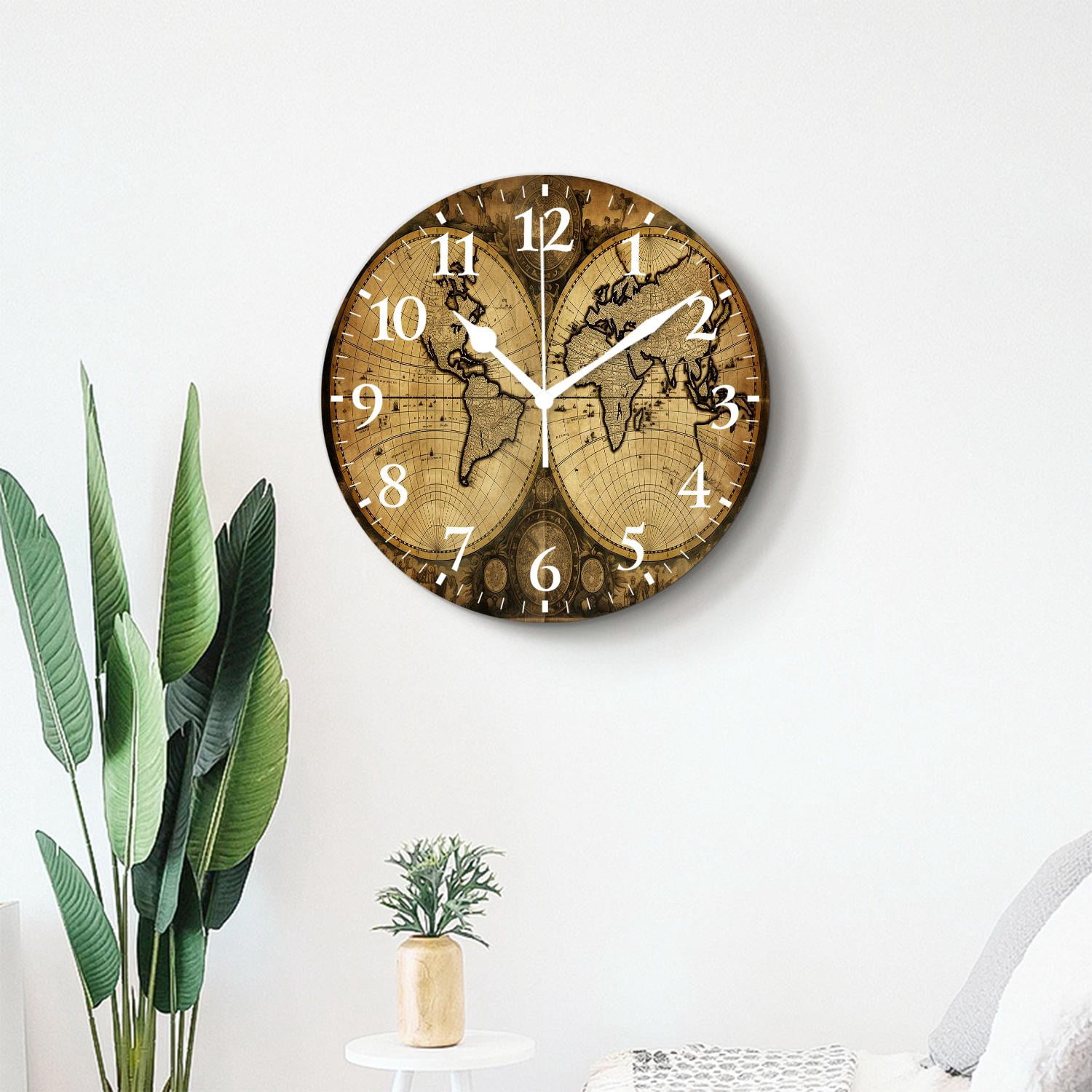 10 Inch Wall Clock Battery Operated Silent Clock Decorative for Office, Kitchen, Outdoor, Living RoomRetro World Map Beautiful Art