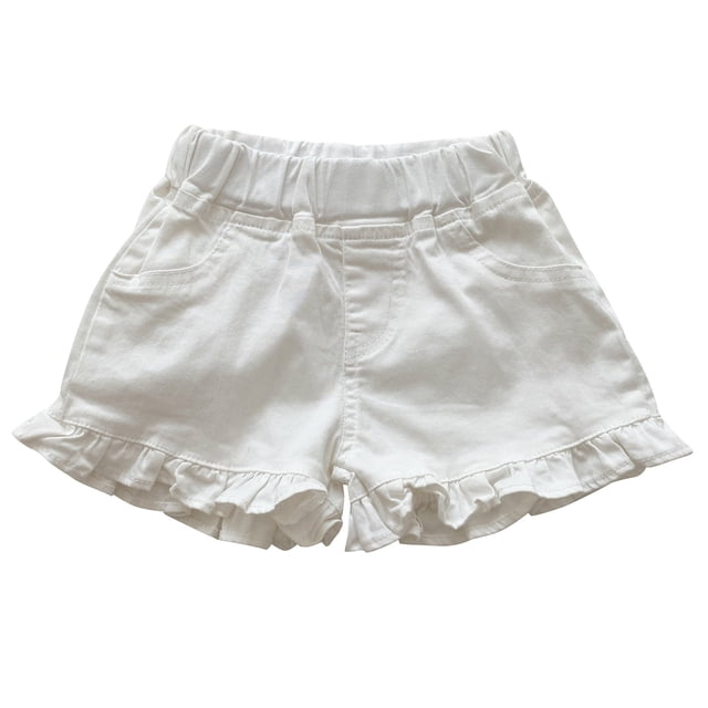 Odeerbi 2-11 Años Niñas Verano Pantalones Vaqueros Ruffle Cintura Elástica Pantalones Cortos Casual Con Bolsillos