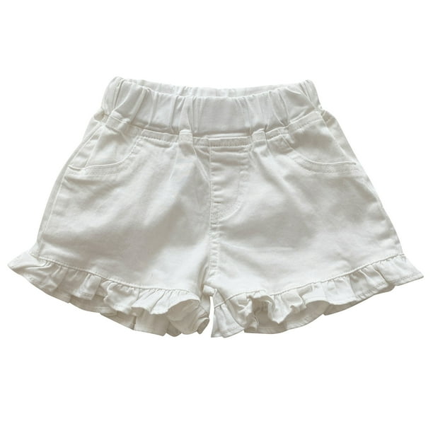 Odeerbi 2-11 Años Niñas Verano Pantalones Vaqueros Ruffle Cintura Elástica Pantalones Cortos Casual Con Bolsillos