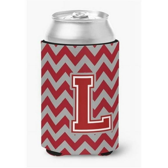 Letter L Chevron Maroon & White Can or Bottle Hugger, 0.25 x 4 x 5.5 in.