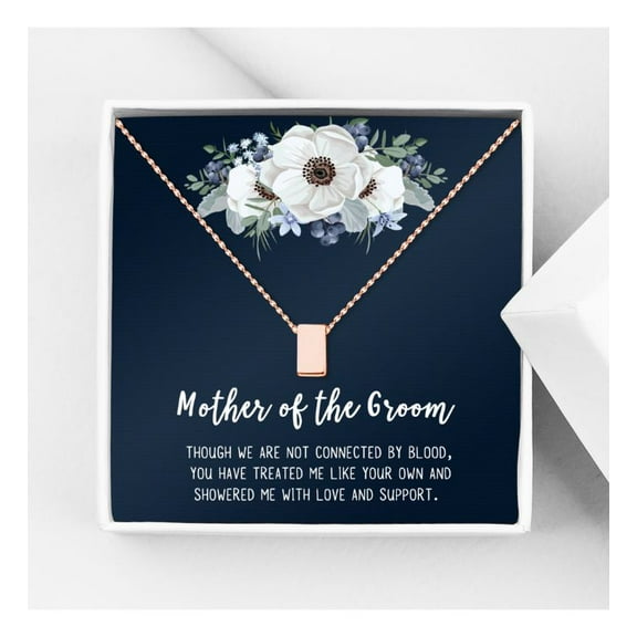 Gift for Mother of the Groom, Mother's Day Gift for Mother in Law, Gift for Her, Gold Cube Mother's Day Gift, Jewelry for Mom, Card Necklace Jewelry for Mom [Rose Gold, No-Personalized Card]
