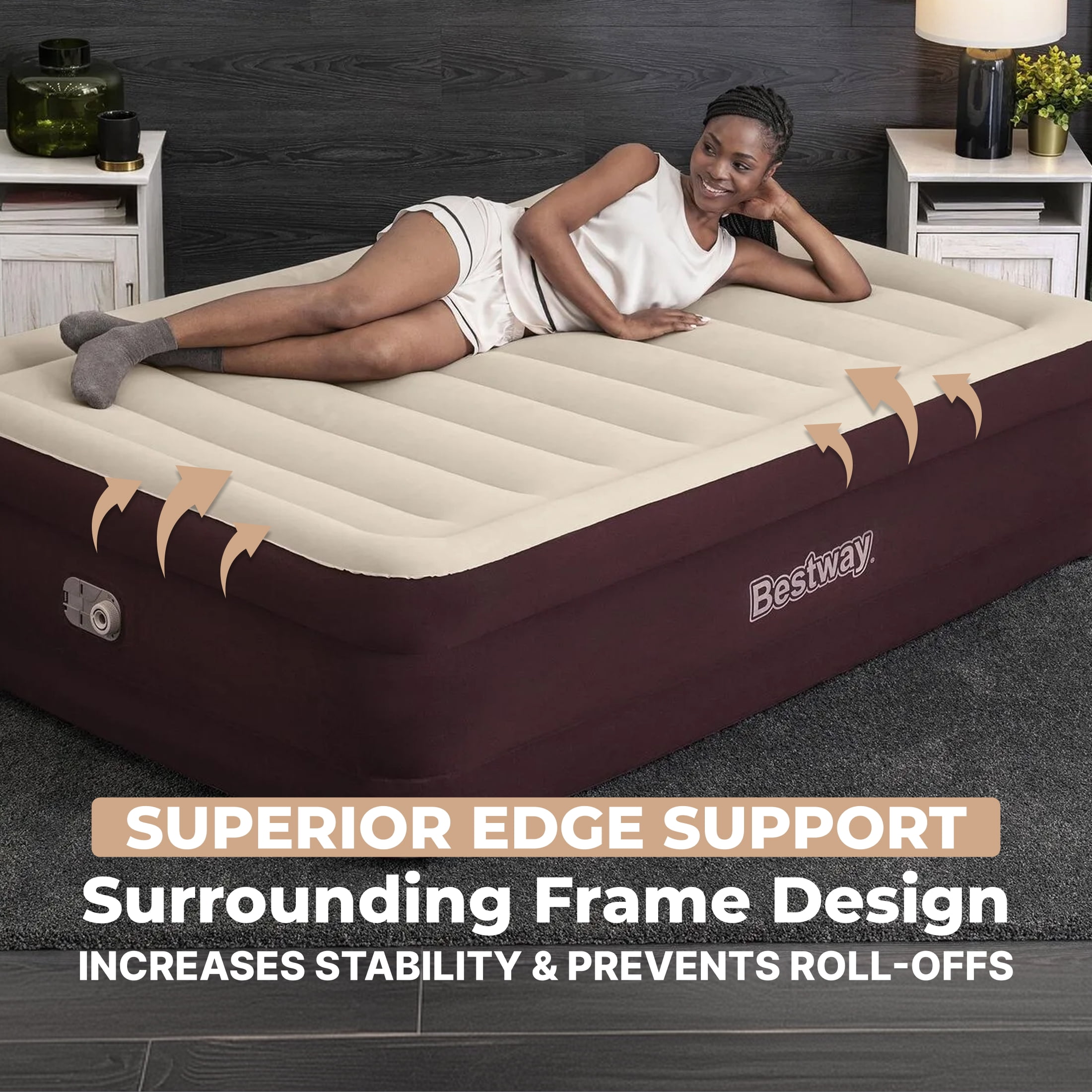 Bestway Maroon SleepSupport Premium Air Mattress Queen 20” with Built-in AC Pump