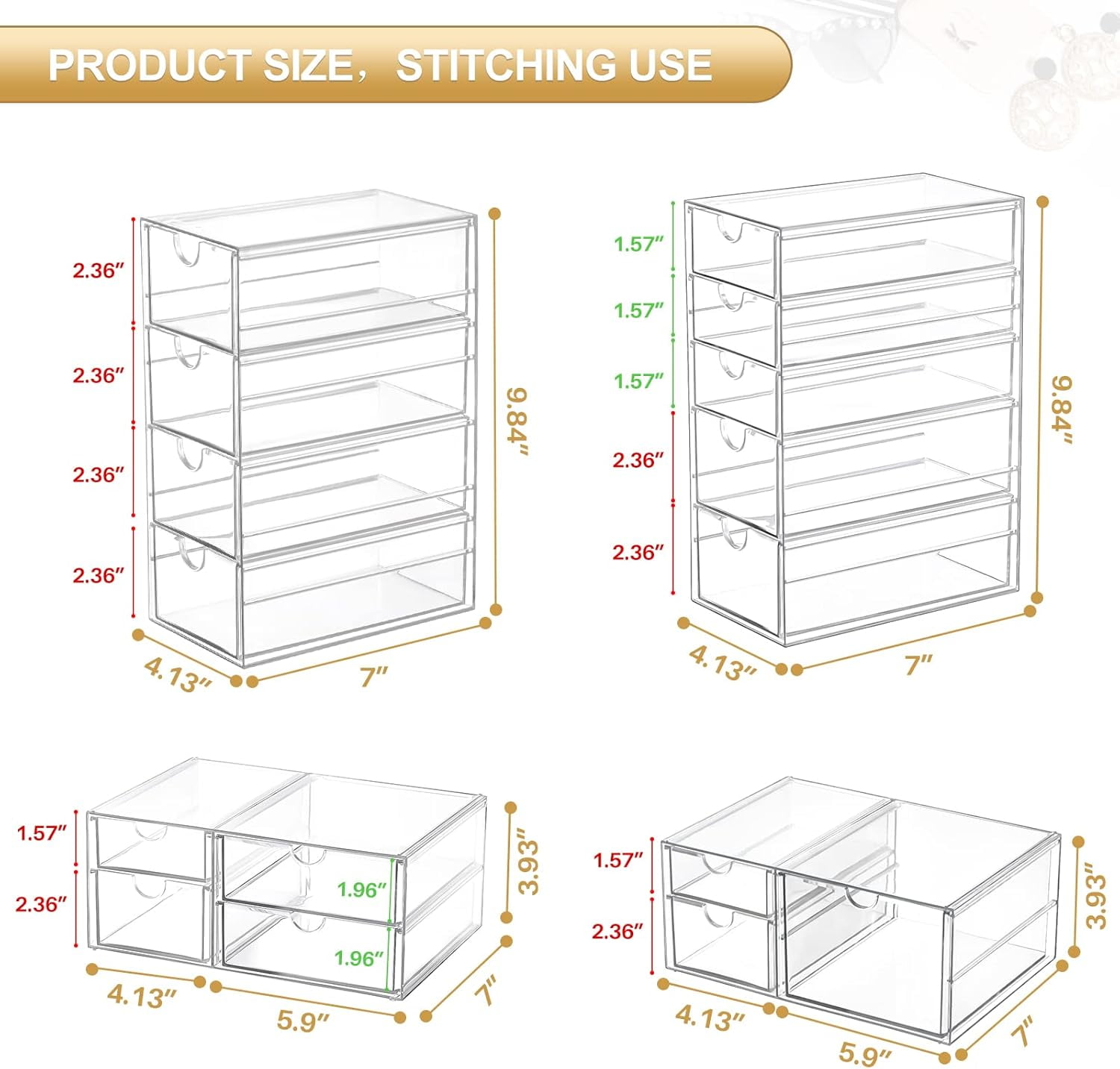 Makeup Organizer Storage with 16 Drawers, Desktop Office Supplies, Desk Organizers, Clear Accessories, Dustproof Storage Drawer for Make Up, Jewelry, Pen, Stationary