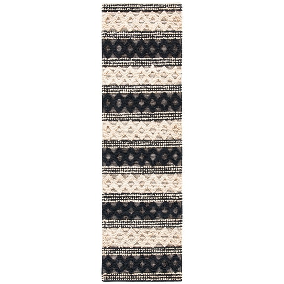 SAFAVIEH Natural Fiber Odran Striped Runner Rug, Black/Ivory, 2'3" x 8'