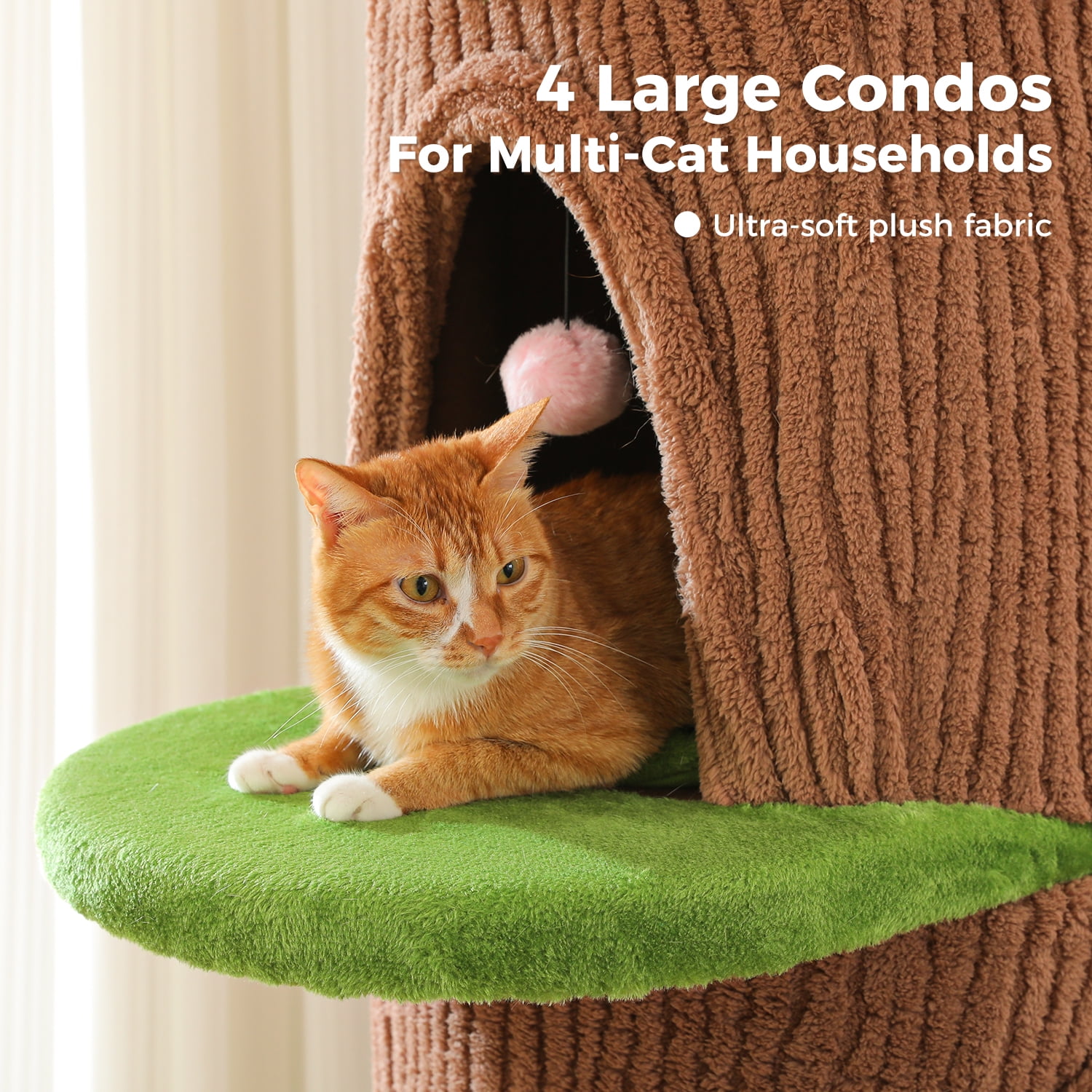 Pefilos 68" Tall Forest Cat Tree Tower with 4 Condos, Flower Top Bed & Thick Scratching Post (φ3.8in), Large Heavy Duty Tree That Looks Like a Tree for Multi-Cat, Brown