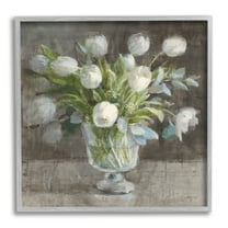 Stupell Industries Rustic White Tulip Vase Botanical & Floral Painting Gray Framed Art Print Wall Art, 24 x 24