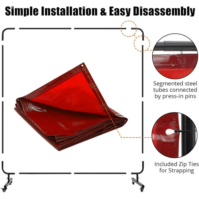 Bingirl Écran de Soudage en Vinyle 3 Panneaux 6x6 FT avec Cadre, Rideau de Soudage en PVC Résistant aux Flammes avec Roues Pivotantes Verrouillables