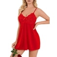 thumbnail image 2 of ValueVibe Lingerie for Women Lace Babydoll V Neck Nightwear Spaghetti Strap Chemise Nighty, Red S, 2 of 8