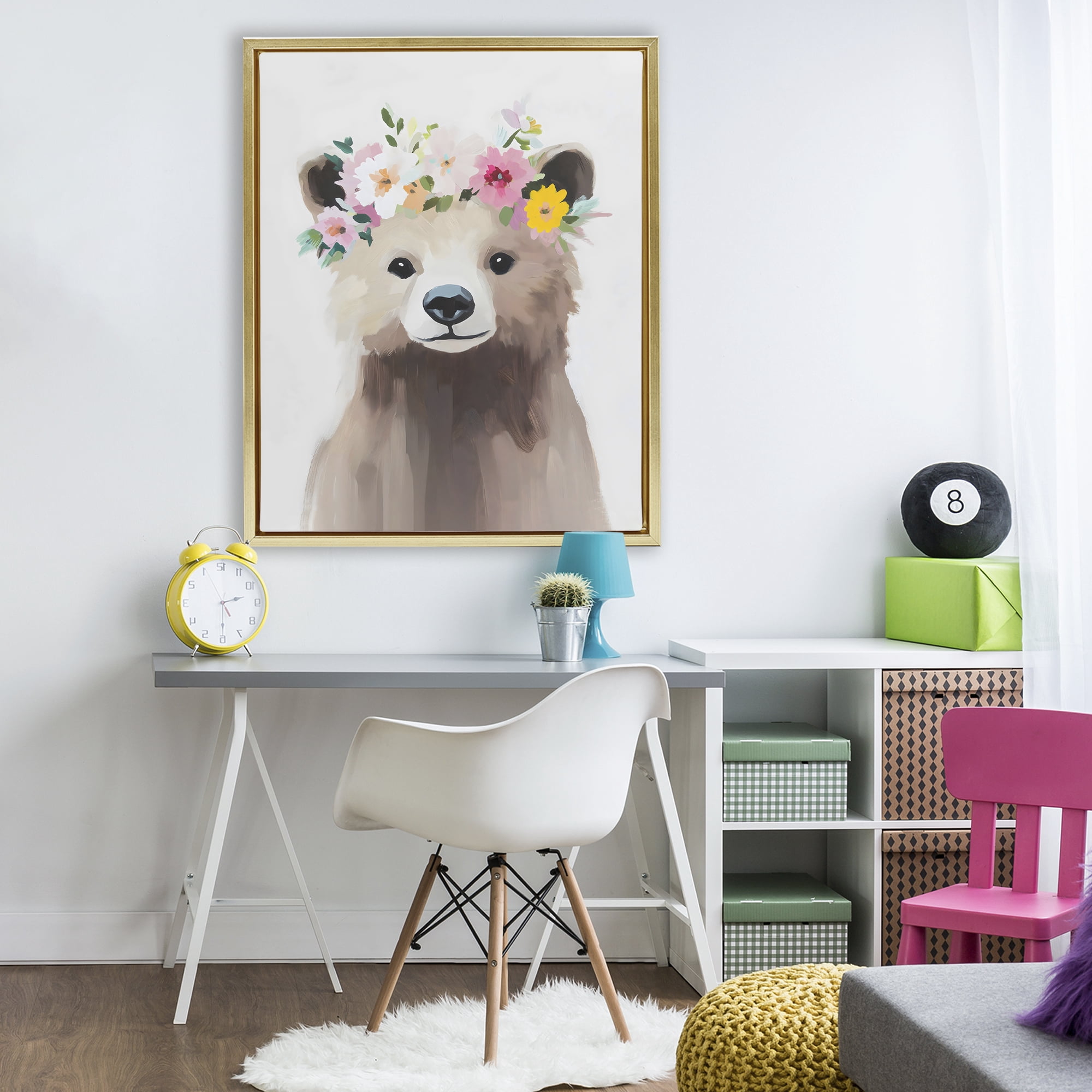 Stupell Industries Flower Crown Bear Gold Framed Floater Canvas Wall Art, design by The Prints Vibe