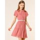 thumbnail image 2 of Vestido Recto Suelto Con Gradas Cuello Puntiagudo Manga Corta Para Mujeres Unique Bargains Rojo Sandía L, 2 of 7
