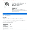 thumbnail image 2 of Front Brake Pad Set - Compatible with 2003 - 2011 Honda Element 2004 2005 2006 2007 2008 2009 2010, 2 of 2