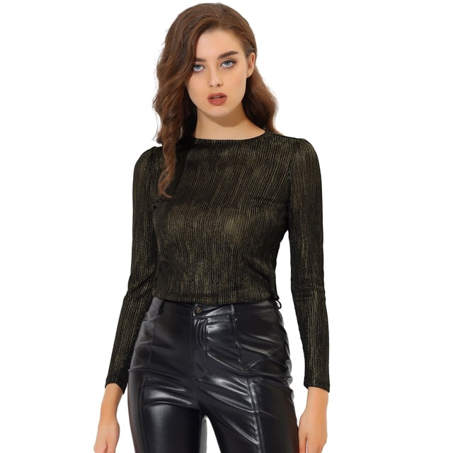 Camisa de manga larga Allegra K Brillante Negro Brillante XL