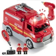 Prextex Take Apart Toy with Working Drill for Boys & Girls, Build Your Own Fire Truck Toy Educational Playset with Tools and Power Drill, DIY Assembly Truck with Realistic Sounds & Lights