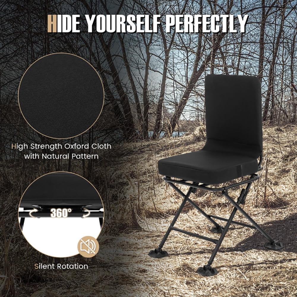 Aimee Lii Swivel Folding Chair with Backrest and Padded Cushion, Portable Chairs for Adults, Comfy Outdoor Chair, Black