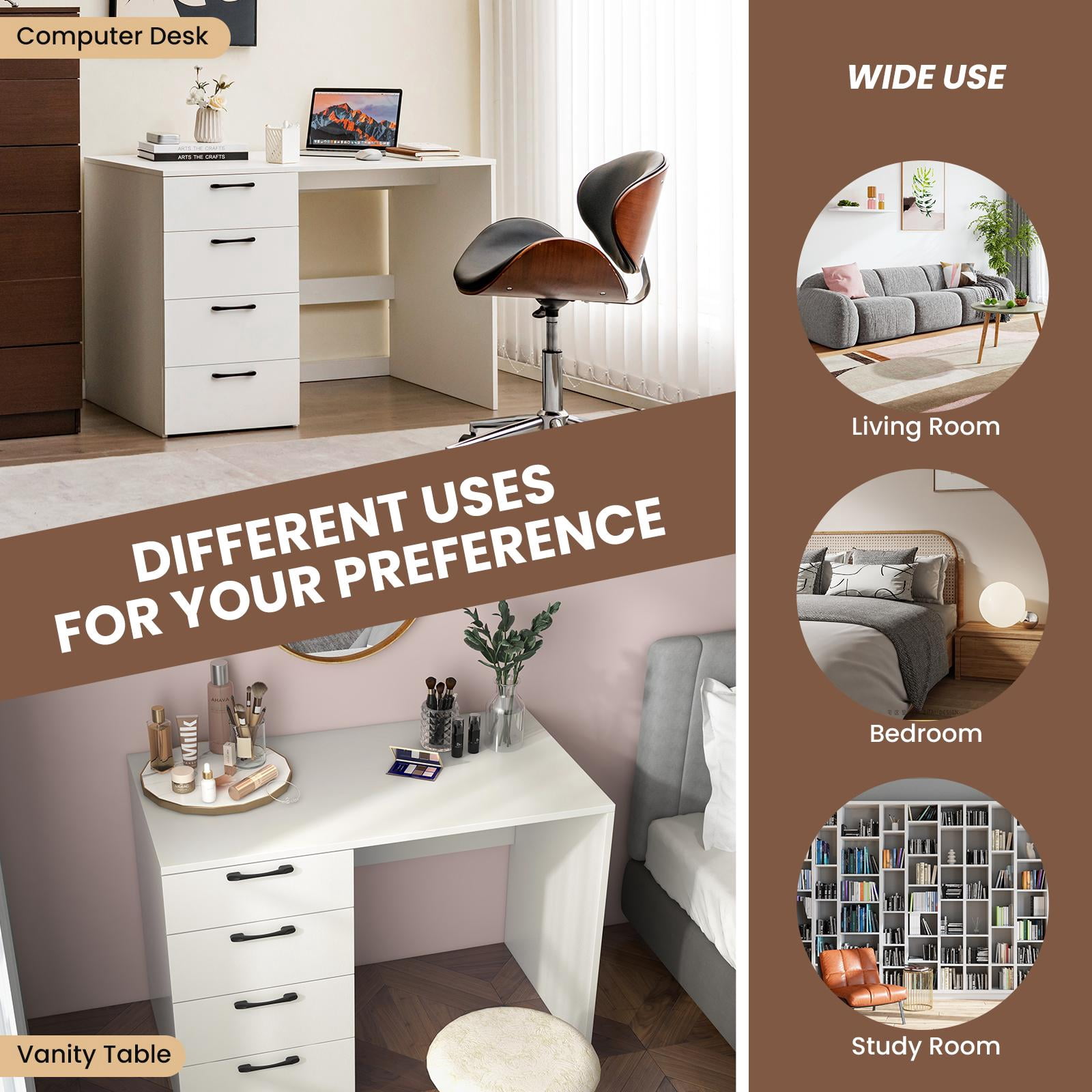 Giantex 4-Drawer Computer Desk, Modern Home Office Desk, Laptop Executive Desk, Makeup Vanity Table for Living Room & Bedroom