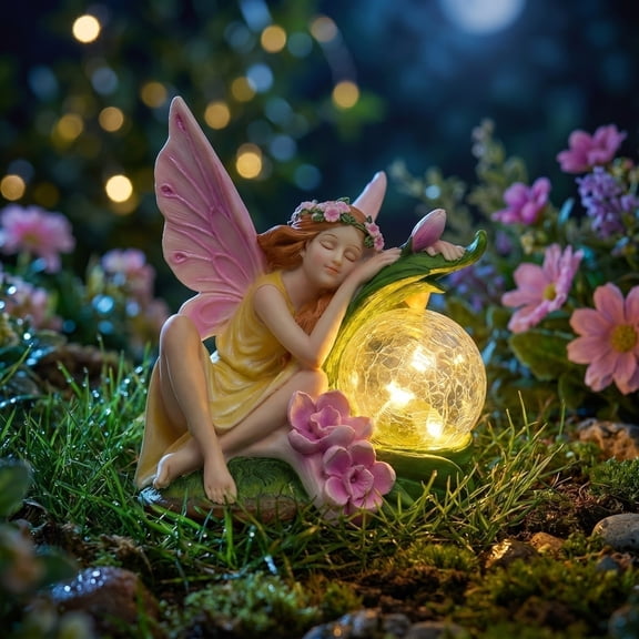 Garden Fairy Statue Outdoor Decor-Solar Flower Fairy Figurines-Garden Fairies Statues Decoration for Outside Lawn Yard Patio,Garden Ornament Gift,Tall 7 Inches