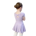 thumbnail image 2 of ‌LYMAYTER Girls Toddler Ballerina Leotard Tutu Skirt Short Sleeve Criss-Cross Back Party Wear‌ 3Y-11Y, 2 of 7