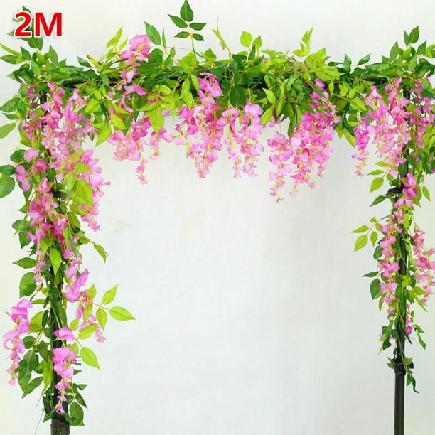 Muyoka 6.56ft Flores artificiales Wisteria de seda Falsas vides colgantes Plantas Guirnaldas de imitación para jardín Pared al aire libre Verdor Fiesta de la jungla Boda Arco Decoración floral 2m 6 Fl Muyoka Hogar