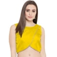 thumbnail image 1 of eloria Women Round Neck Sari Top Blouse Casual Short Sleeve With Triangle Lace, Art Silk Color : Yellow, SIZE : 36, 1 of 5