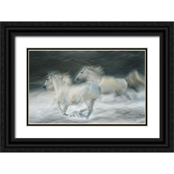Malovrh, Milan 14x10 Black Ornate Wood Framed with Double Matting Museum Art Print Titled - Gallop In A Duel