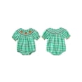 thumbnail image 2 of Miaouyo Baby Halloween Fall Romper Pumpkin Embroidered Plaid Short Sleeve Round Neck Ruffled Jumpsuits, 2 of 9
