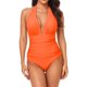 thumbnail image 1 of Bañador de una pieza cómodo para mujer con almohadilla en el pecho sin aros con escote en V profundo sólido OAVQHLG3B Store lin121212, 1 of 2