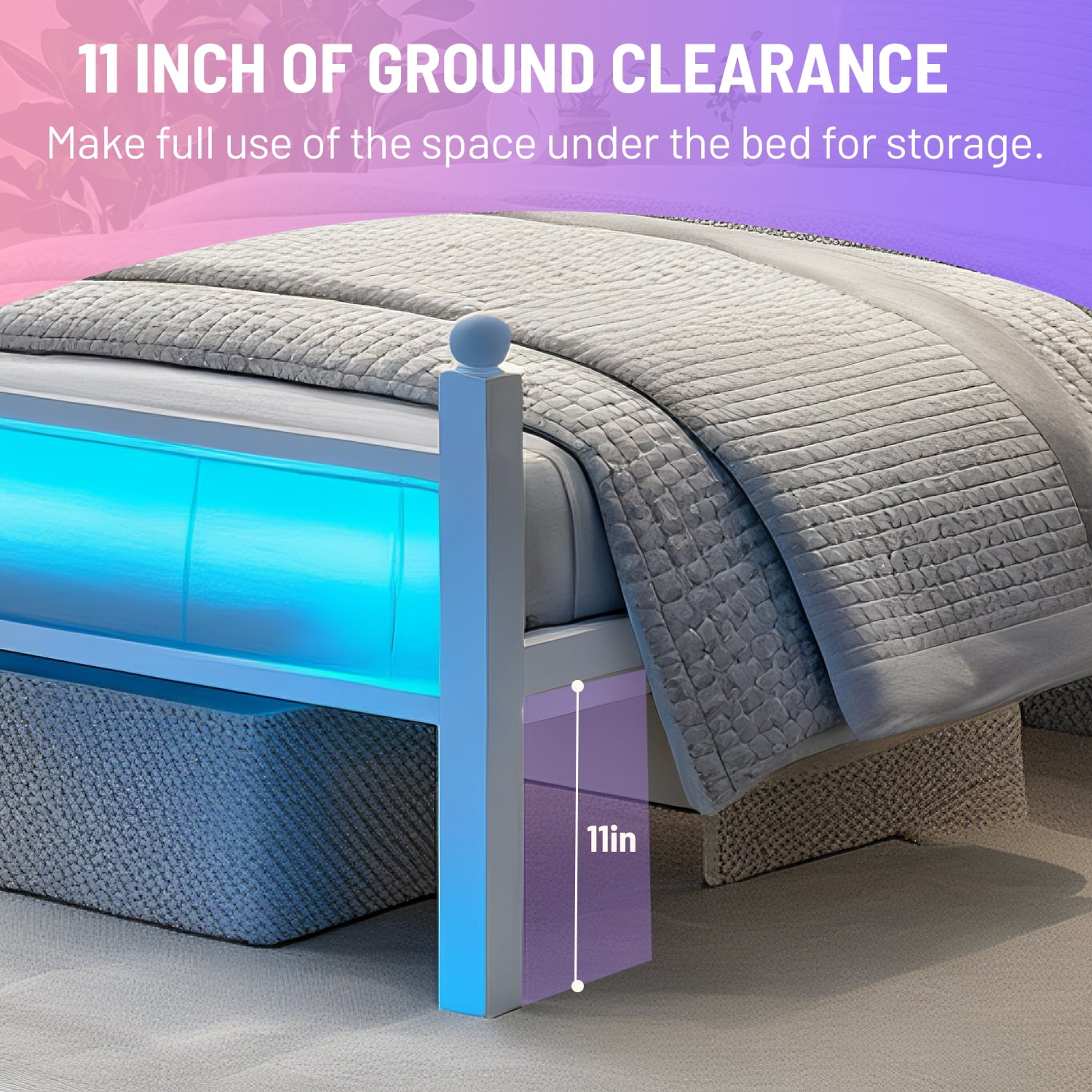 Chuangshuo Guard Twin Size Bed Frame with LED Storage Headboard Shelf , Metal Platform Bed, Noise-Free, White