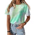 thumbnail image 2 of pitrice Femmes T-shirt Col Rond Manches Courtes Cravate-Teinte Imprimé Casual Top, Bleu, M Bleu Ciel XXL, 2 of 6
