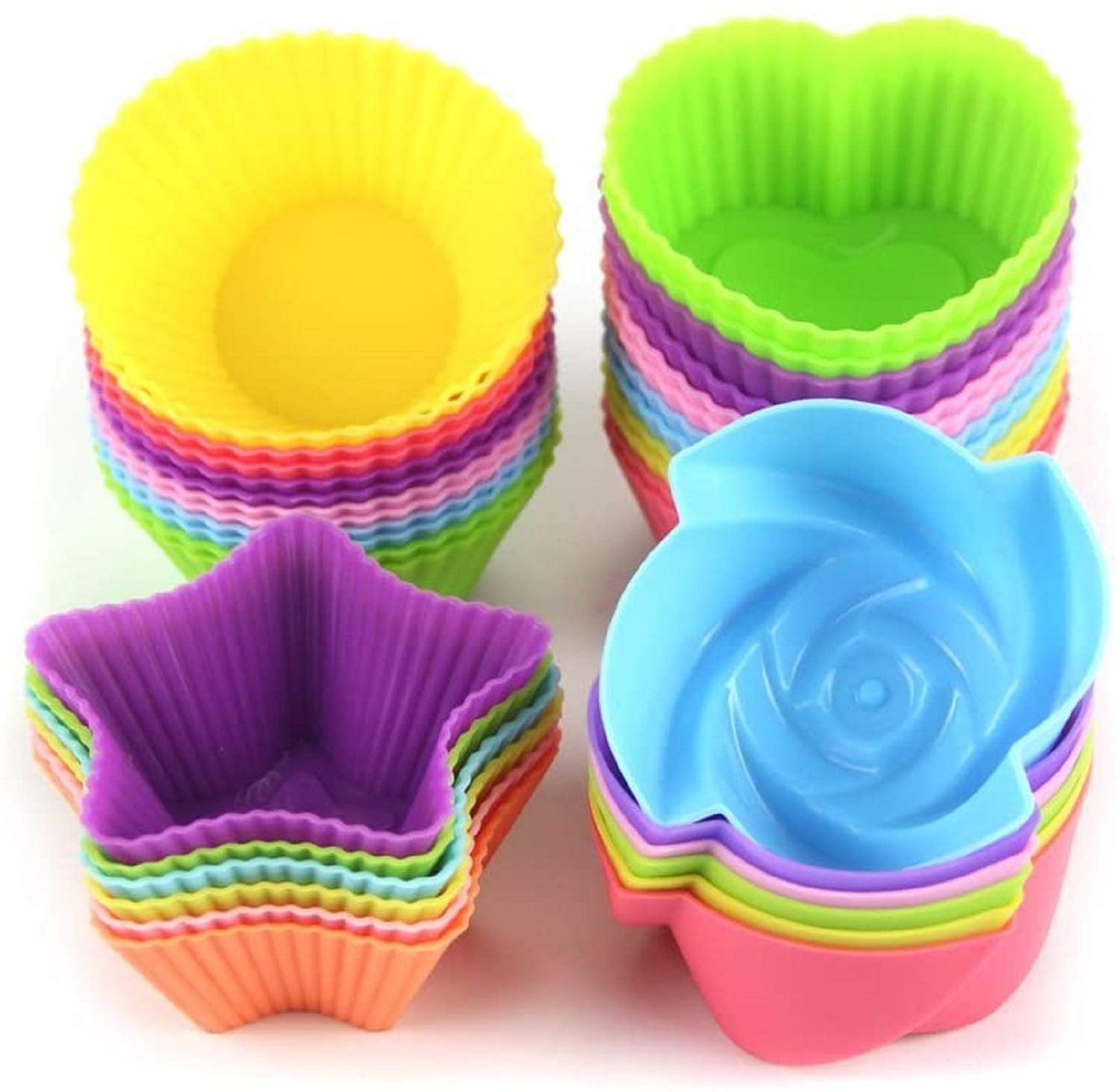 Mini Silicone Baking Cups Plum Blossom Pack of 24 Nonstick Small Truffle Chocolate Jello Cups in 6 Colors Mini Plum Blossom Reusable Baking Cupcake Liners Muffin Molds 2 inch 