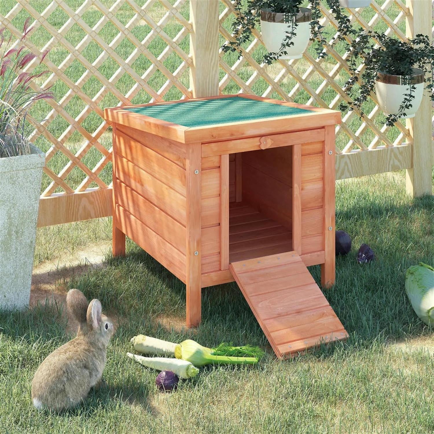 Kadyn 17" Wooden Rabbit Hutch with Openable & Waterproof Roof, Outdoor Bunny Cage for Cats, Bunnies, Guinea Pigs, Orange