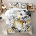 thumbnail image 2 of Castle Fairy Watercolor Abstract Flowers Print Quilt Full,Perfume Floral Pattern Full Bedspread Sets,Gold White, 2 of 7