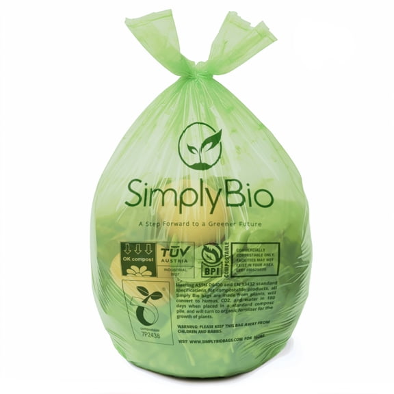 Simply Bio 3 Gallon Compostable Handle Tie Kitchen Garbage Bags, 80 Count, Food Scrap Trash Bags For Home Office Bathroom Kitchen Bins, Certified by BPI and OK Compost