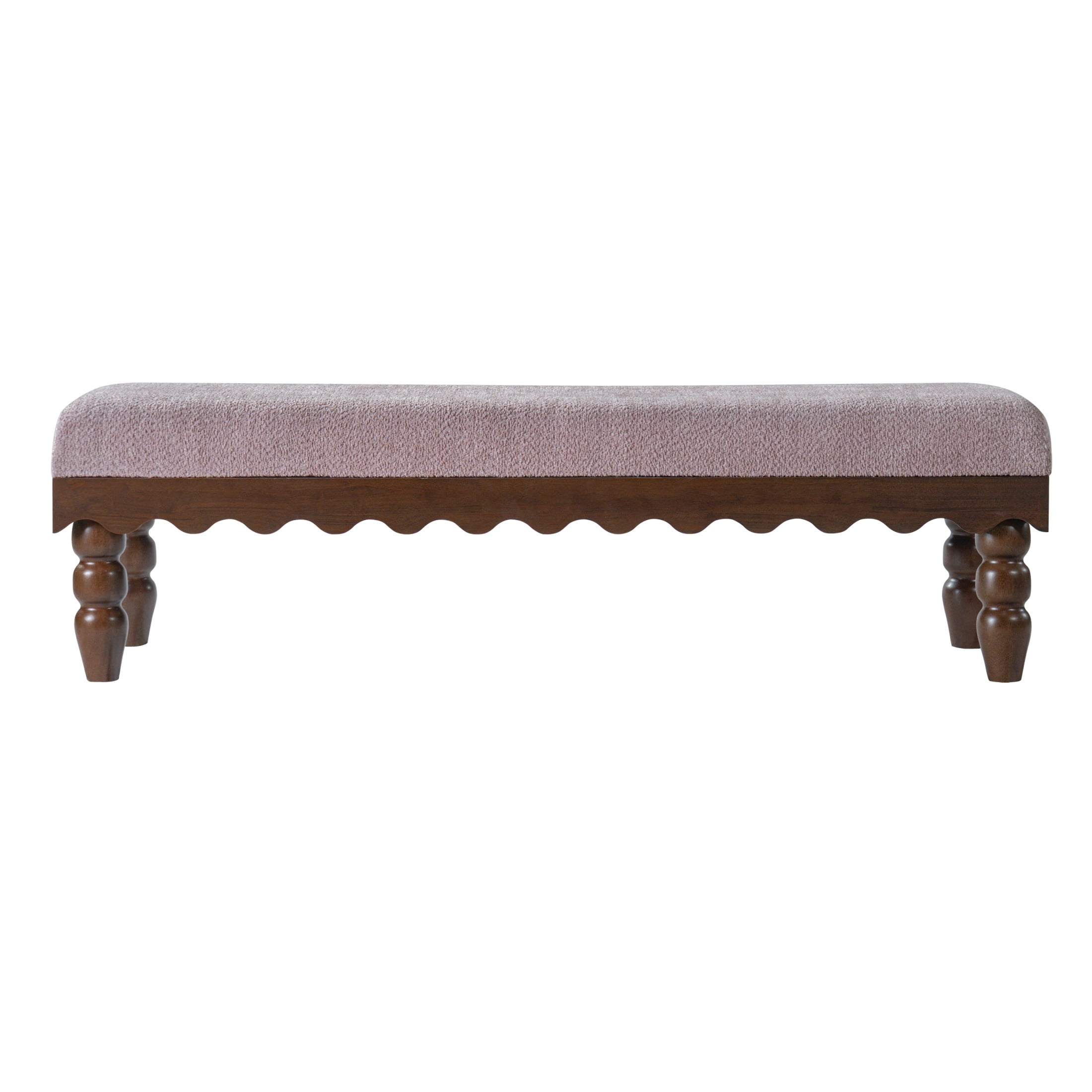 Christopher Knight Home Vintage Boucle Fabric Bench, Wave Trim Ottoman with Solid Wood Legs, Dusty Pink