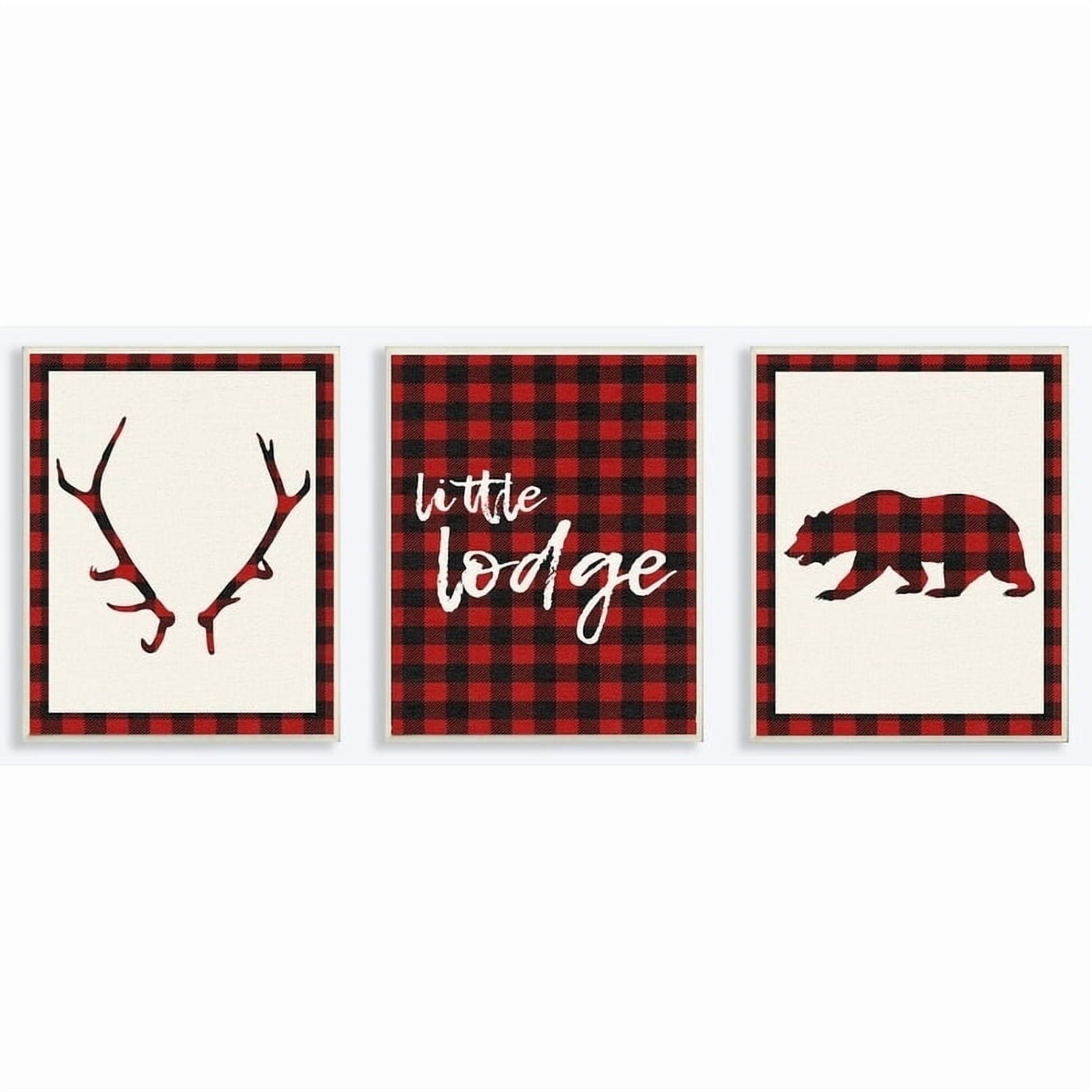 The Kids Room by Stupell Little Lodge Antler Bear Plaid 3pc Wall Plaque Art Set, 10 x 0.5 x 15