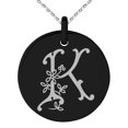 thumbnail image 1 of Stainless Steel Letter K Initial Floral Monogram Engraved Small Medallion Circle Charm Pendant Necklace, 1 of 4