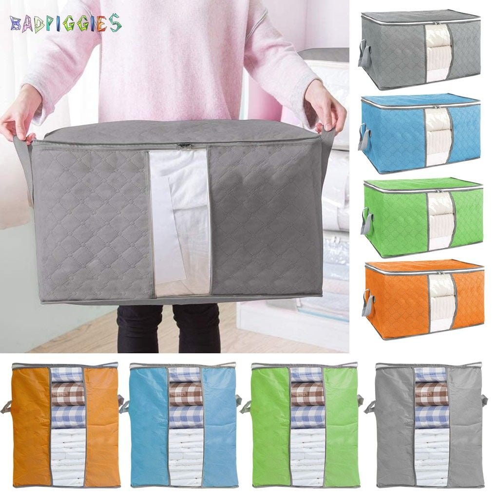 3Pcs Quilt Blanket Storage Bag Clothes  Foldable Organizer Bamboo Zipper Boxes 