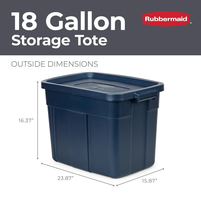 Rubbermaid Roughneck 18 Gal Plastic Holiday Storage Tote, Green