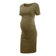 thumbnail image 2 of Jacenvly New Pregnant Clothes s Women'S Short Sleeve Maternity Dress Ruched Pregnancy Clothes Pregnant Women Clothes Army Green M Summer Dresses for Women, 2 of 4