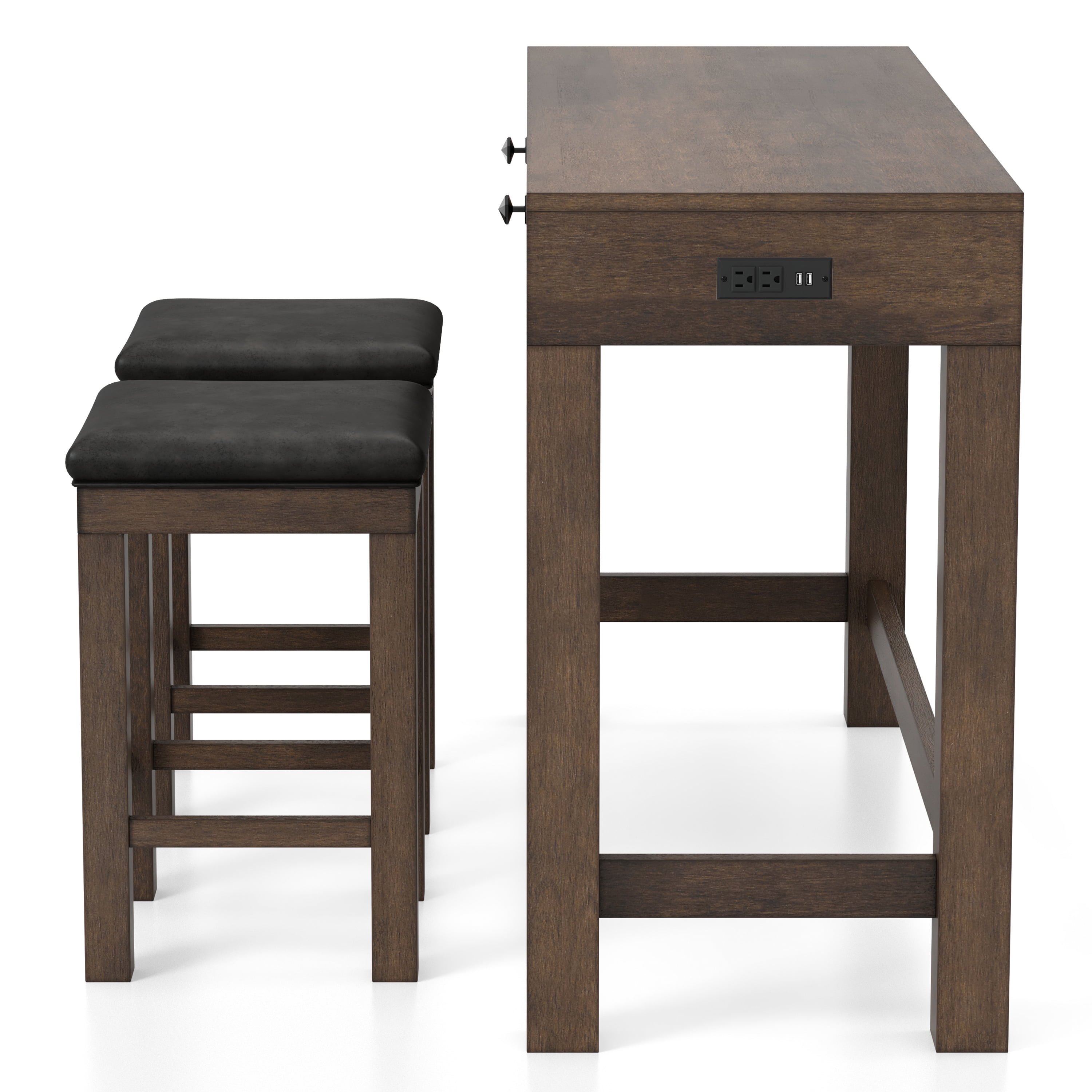 Furniture of America Kipp 3-Piece Farmhouse Wood 2-Drawer Counter Height Dining Set, Walnut