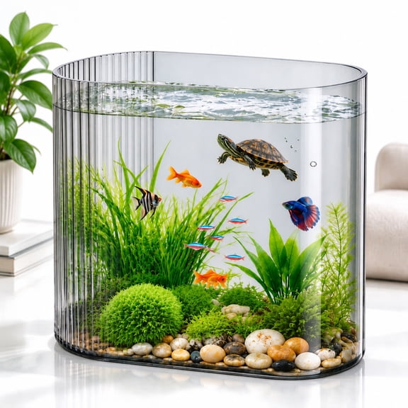 3-Gallon Plastic Fish Tank, Rectangular Aquarium for Turtles, Reptiles, and Small Pets