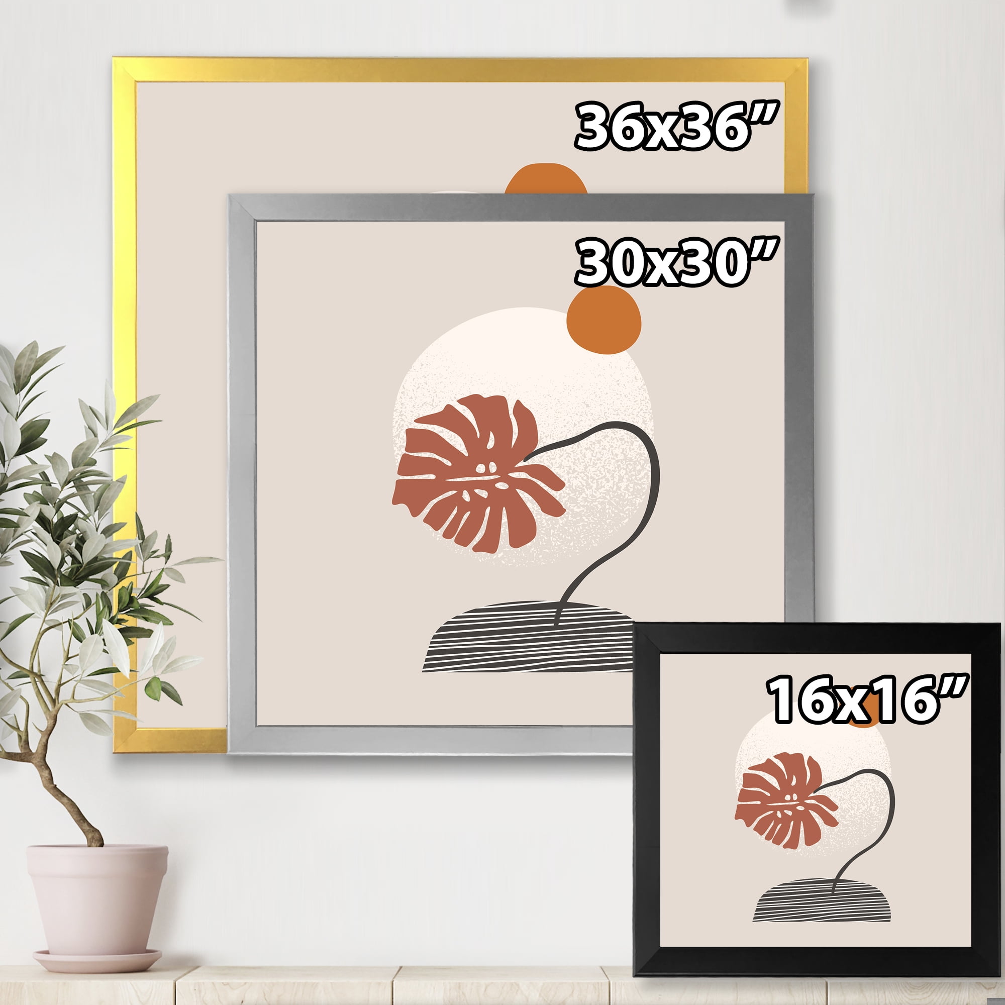Designart 'Abstract Geometry Shapes and Tropical Palm Leaf III' Modern Framed Art Print