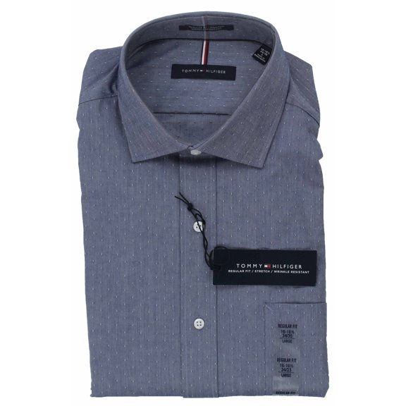 Tommy Hilfiger Mens Long Sleeve Regular Fit Dress Shirt (Chambray, 17-17 1/2 X 36/37)
