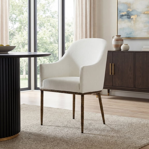 Christopher Knight Home Modern Upholstered Dining Armchairs with Metal Legs, Forged Brass