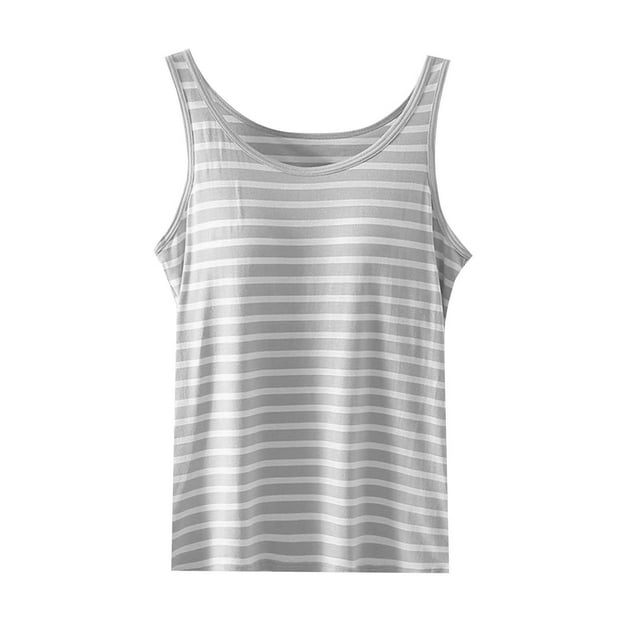 Pajama de las Mujeres Conjunto de Raya con Manga con la Copa de la Almohadilla Del Sujetador Ropa de Casa, Suave de Dos Piezas para el Sueño Casual