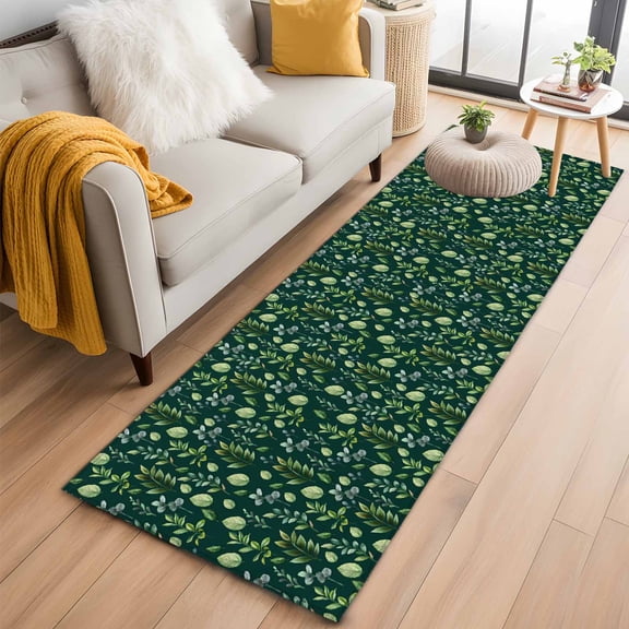 Dark Green Leaves Kitchen Runner Rug 2x6 Washable Runners for Hallway Non Slip Pastoral Watercolor Botanical Plant Large Area Rug Indoor Floor Carpet for Bathroom Laundry Entryway Bedroom Living Room